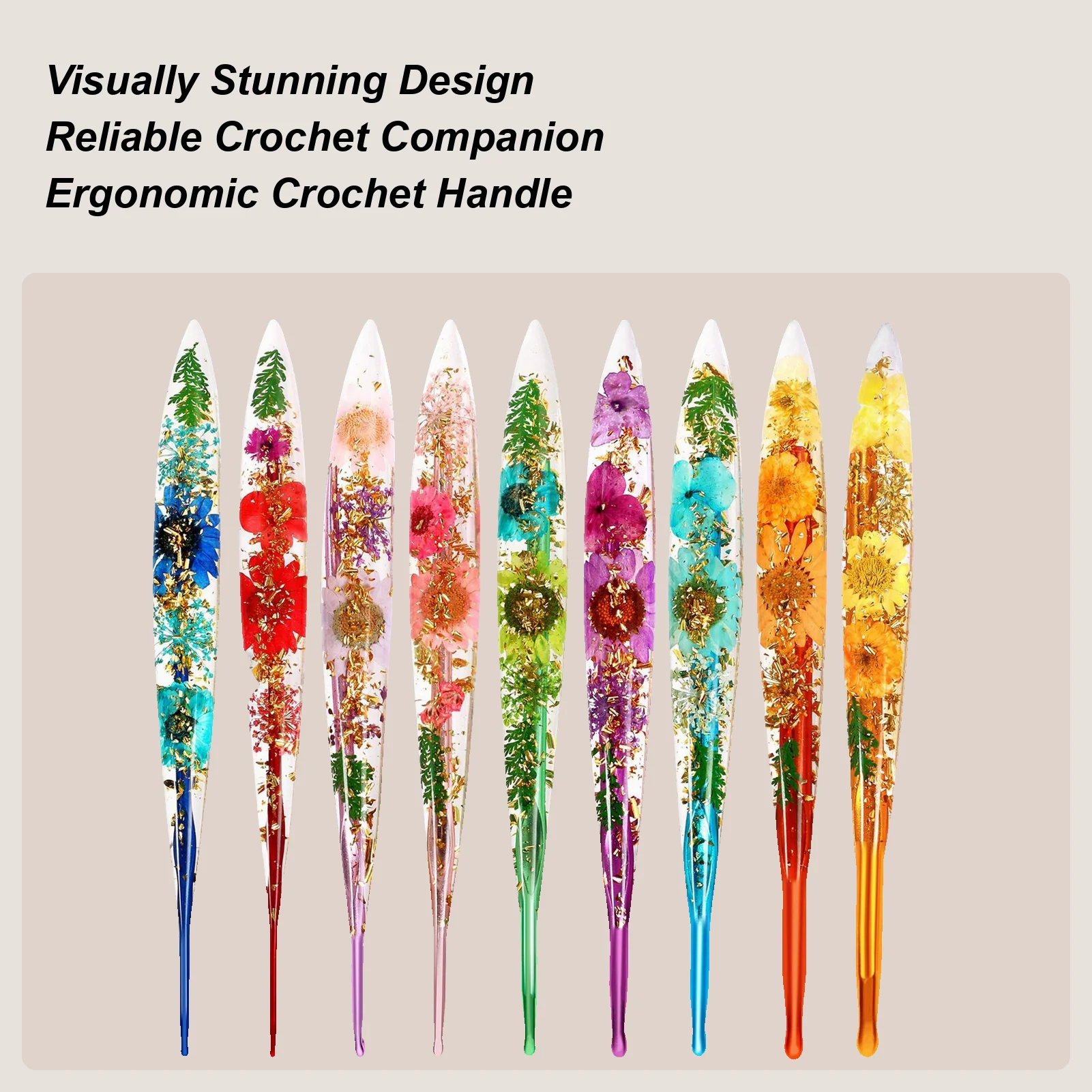 الكروشيه السنانير مجموعة 9 قطع أنيق مريح الراتنج الأزهار الغزل نسج الحرفية الفن الغزل الكروشيه السنانير عدة ل بطانية دمية قبعة وشاح #1