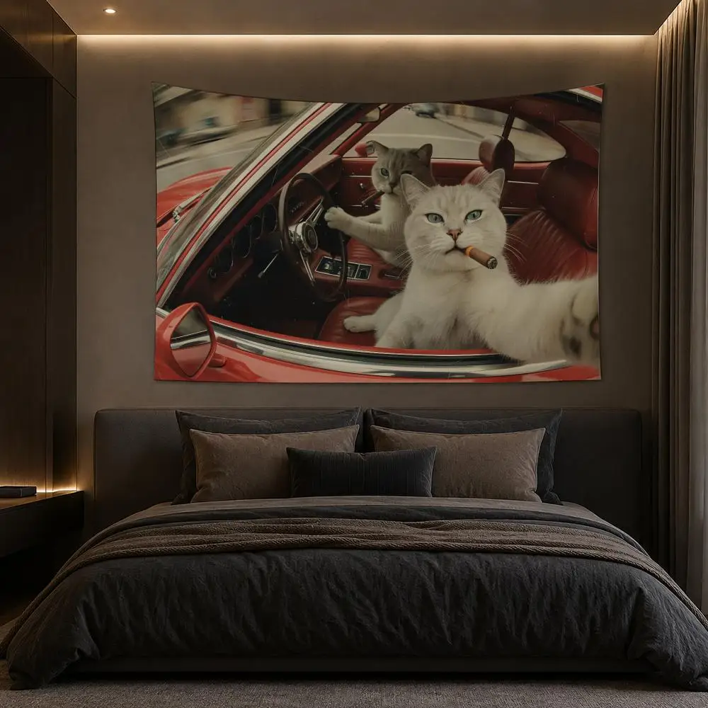 Cats Driving Interesting Tapestry Bedroom Living Room Bar Party House Home Dorm Interior Wall Decor Background Banner
