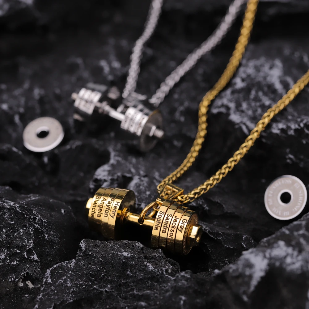 MaiLun Personalisierte Namen Hantel Halskette Hip Hop Halskette Edelstahl Hantel Halskette Schmuck Geschenk – Detail 12