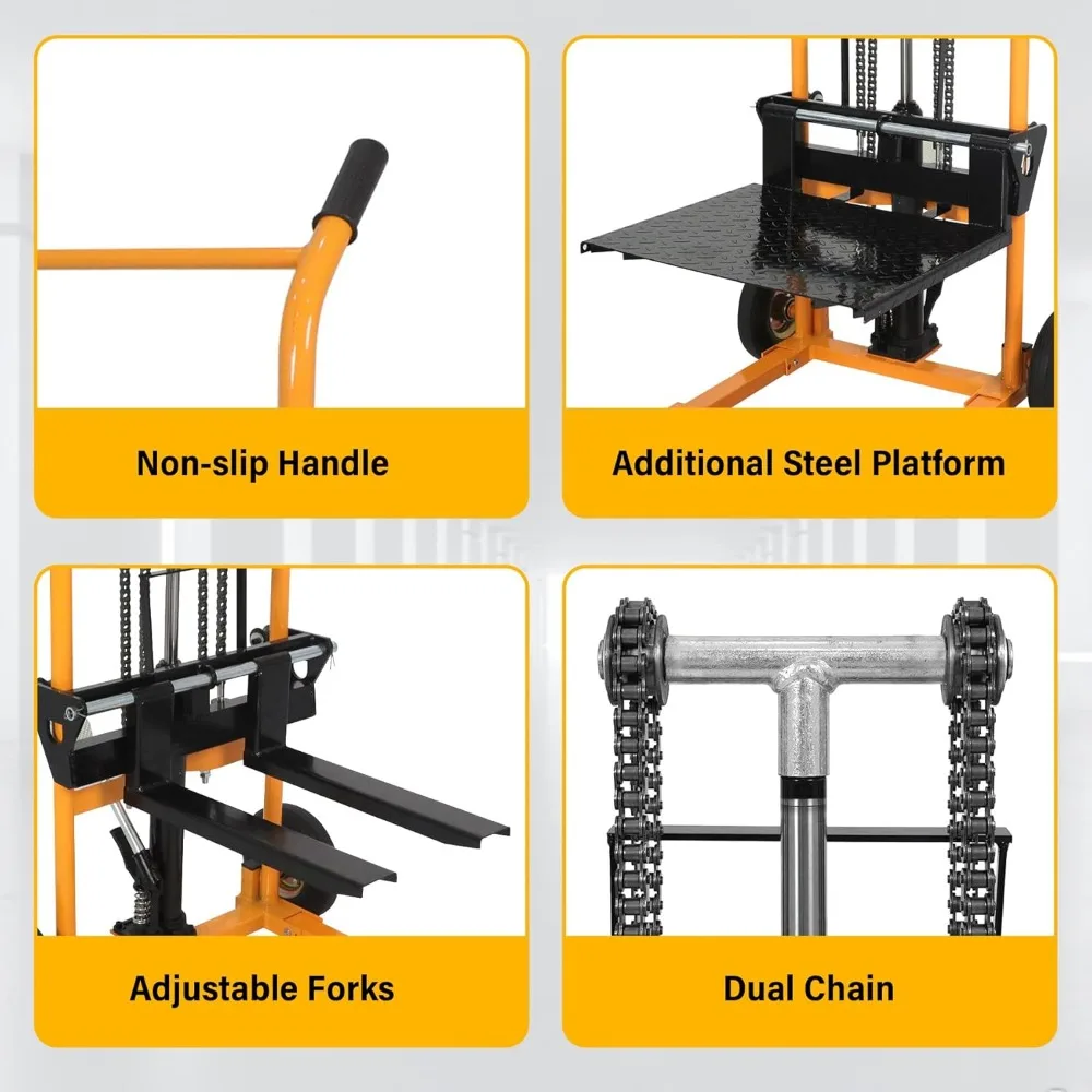 Empilhador de guincho de elevação de material, 440 libras, dolly de caminhão de paletes hidráulico de elevador máximo de 35,4", mesa de elevação, elevador de paletes manual, elevador de garfo, H
