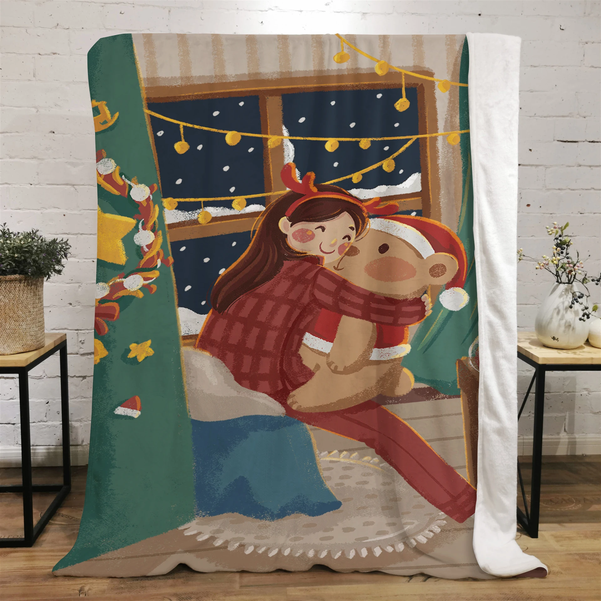 Christmas Cartoon Santa Claus Cartoon Printing Blanket Children's Warm Soft and Comfortable Blanket for Beds Sofa Children