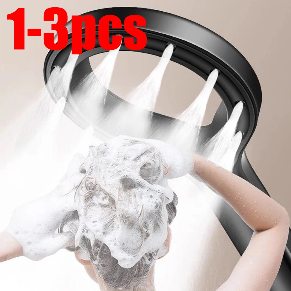 1-3Pcs Round Bathroom Spray Big Panel Shower Head Pressurized Handheld Rainfall Showerhead Set Black ABS Fall-resistant Nozzle