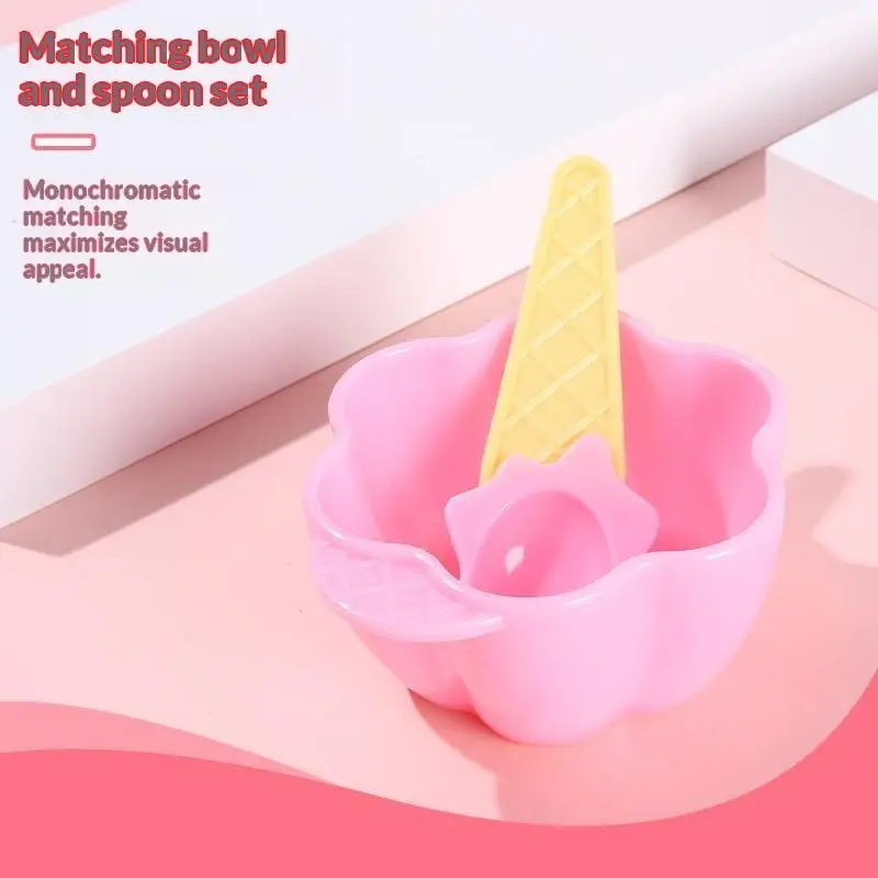 Plum Blossom Shaped Plastic Dessert Bowl Spoon Set Candy Color Shatter Resistant For Kids Ice Cream Fruit Snack Serving