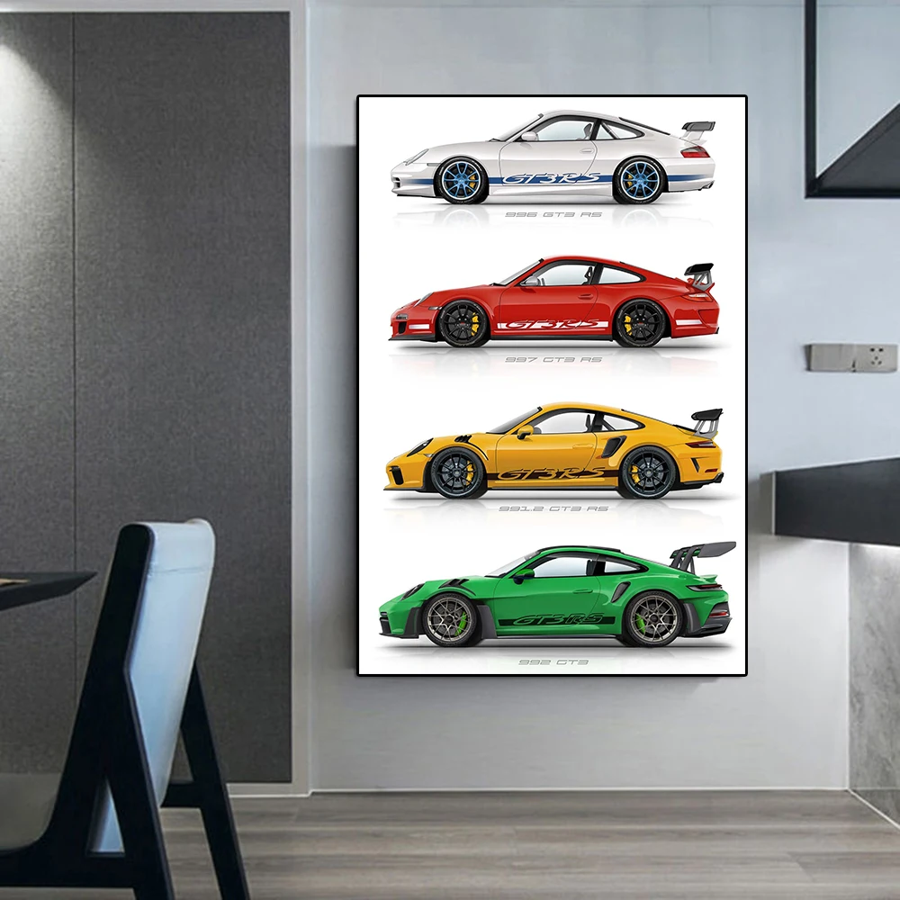 Modern Luxury Sports Car 991 GT3 Poster And Print 996 RS Racing Canvas Painting Supercar Watercolor Wall Art Picture Room Decor