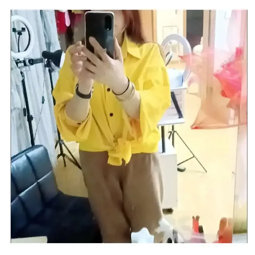 Solid Candy Colors Shirt Women\'s Loose Blouses Turn-down Collar 2024 Spring Fall Yellow Button Up Shirts Long Sleeve Tops