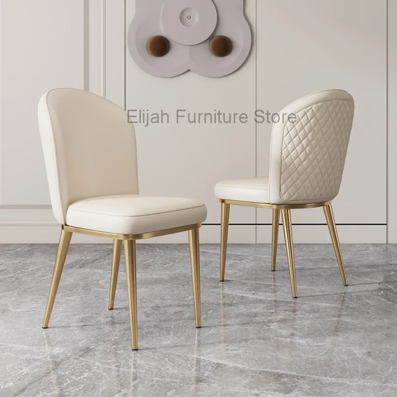 Nordic Luxury Leather Dining Chair Gold Legs White Makeup Chair Bedroom Lounge Ergonomic Restaurant Kitchen Sillas Furniture WK