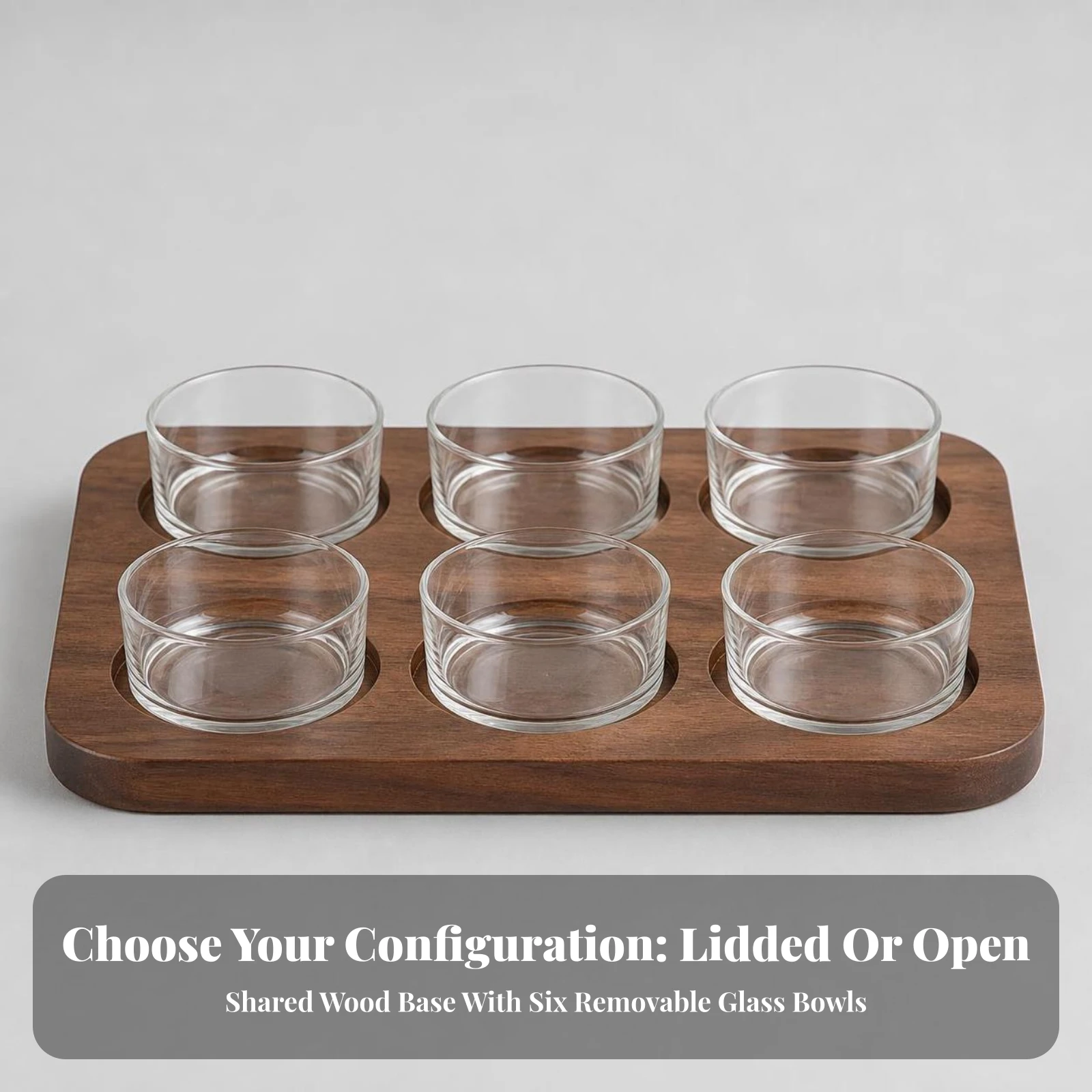 Wooden Tray with Glass Bowls Versatile Serving Tray with Bowls Elegant Modern for Hosts, Home Entertaining, Party