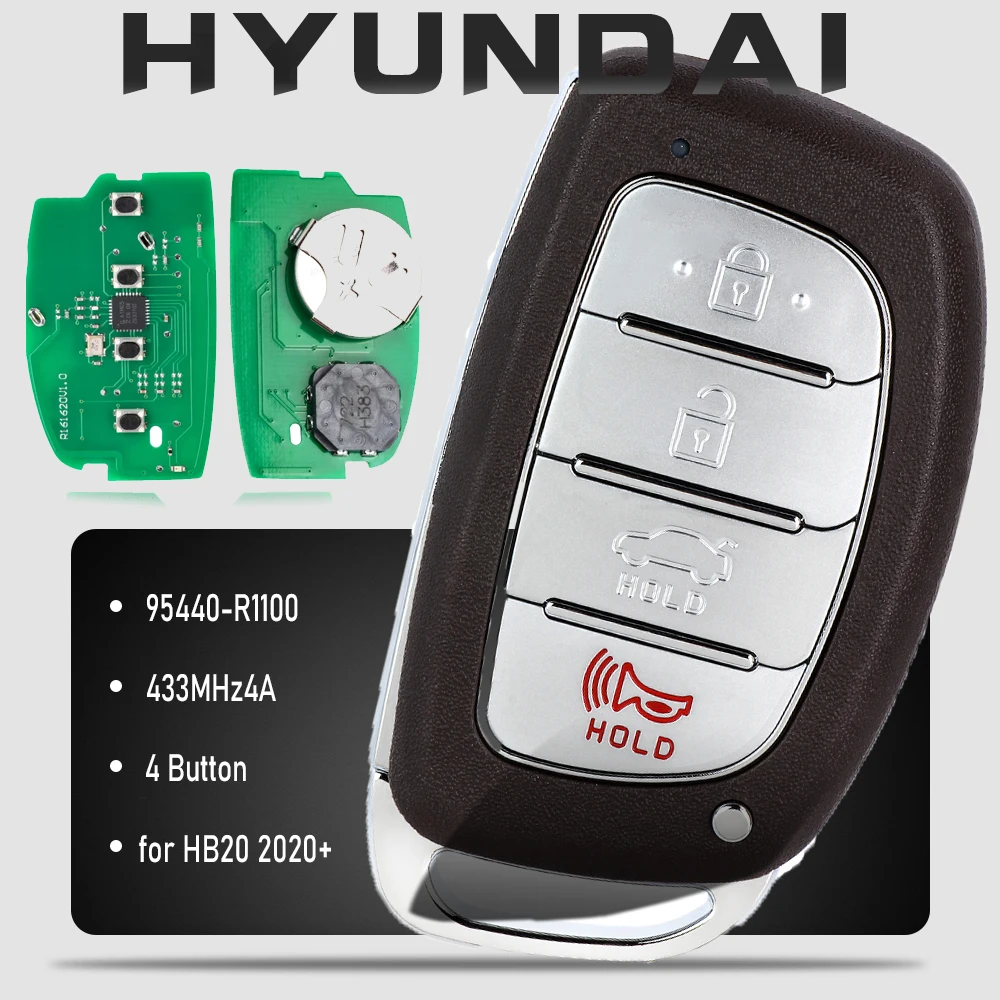 

KEYECU 95440-R1100 433Mhz 4A Chip Smart Car Remote Key 4 Button for Hyundai HB20 2020+