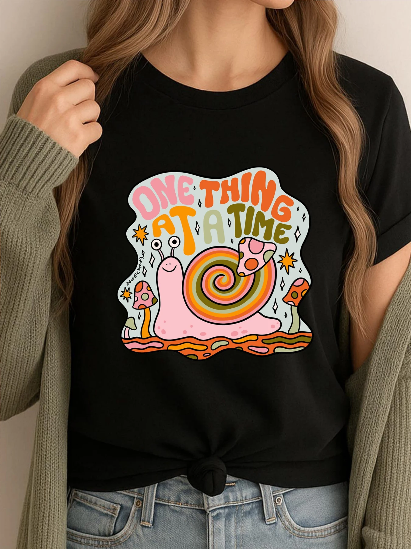 

One Thing At A Time Черная рубашка Футболки с рисунком Мужская одежда Футболка в стиле ретро Роскошная дизайнерская мужская мягкая футболка с принтом