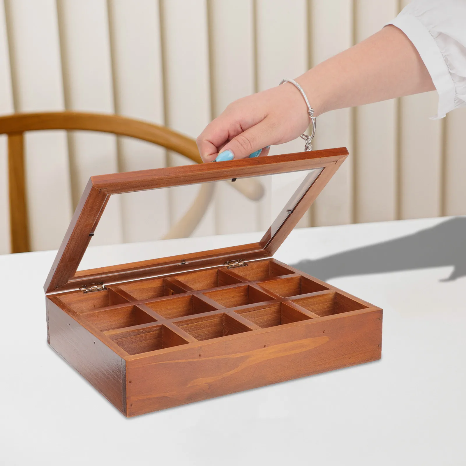 

Wooden Jewelry Box Divided Necklace Ring Storage Case Home Desktop Organizer Watch Holder Jewelry Display Storage