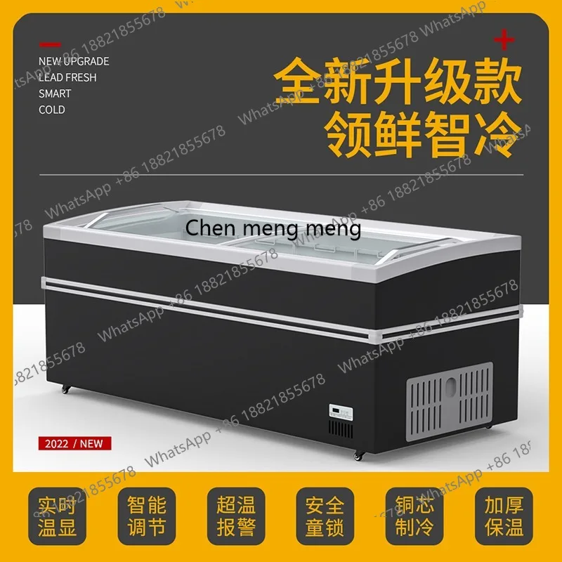 خزانة عرض آيس كريم بباب زجاجي مجمد ذو سعة كبيرة ومبرد أفقيًا، خزانة عرض تجارية