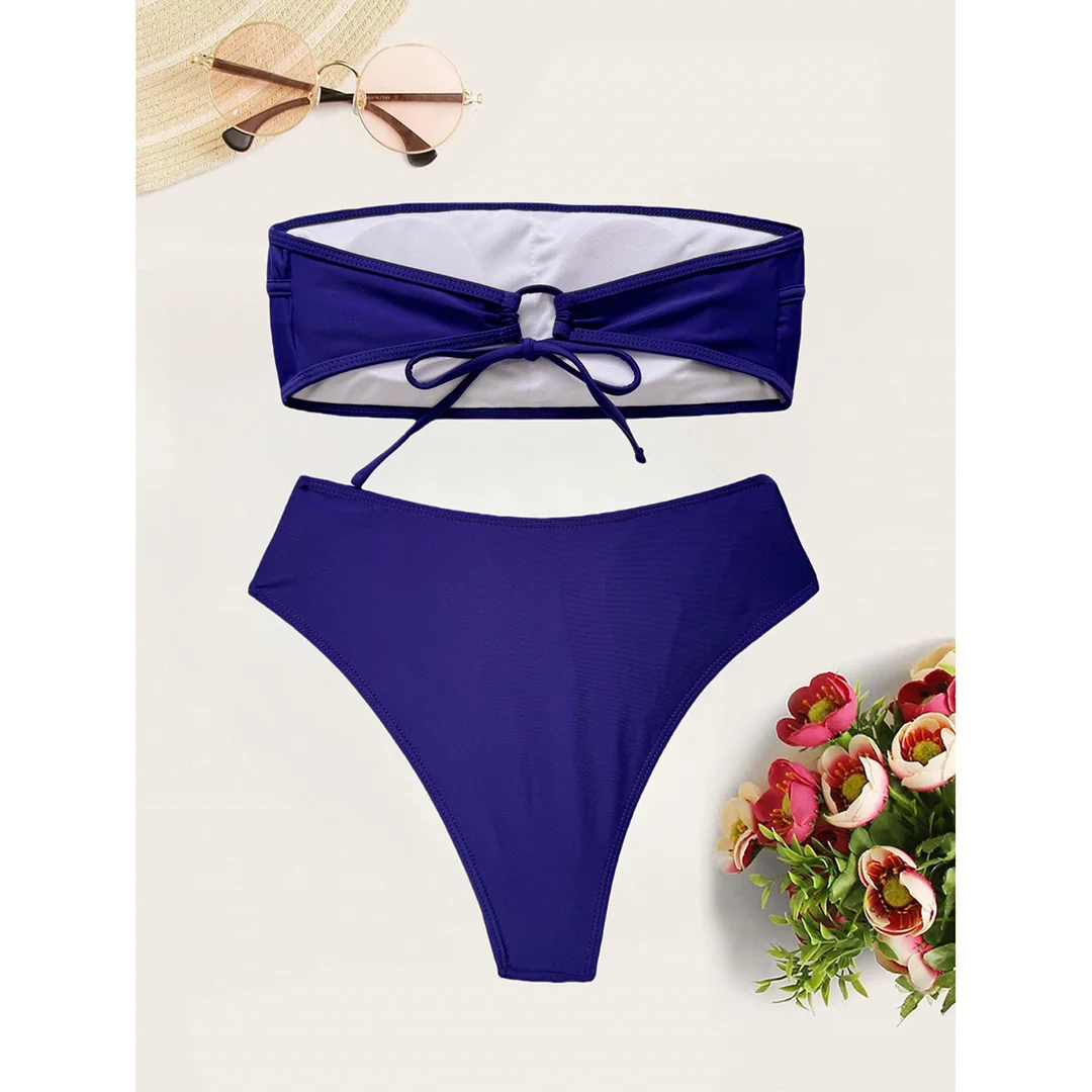 Sexy Bandeau-Bikini mit hohem Beinausschnitt, Damen-Badeanzug, Bikini mit hoher Taille, zweiteiliges Bikini-Set, Badebekleidung, Badeanzug, Modell V5444. – Detail 21