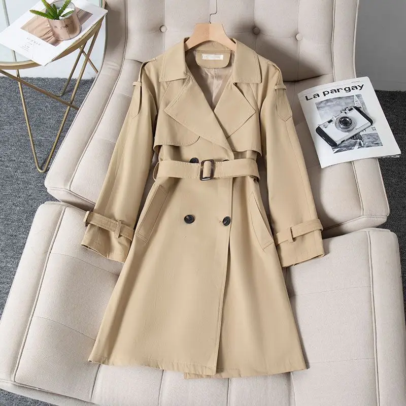 

British Style Trench Coat Spring Autumn New Women's Temperament Fashion Long Windbreaker Korean Casual Double Breasted Overcoat