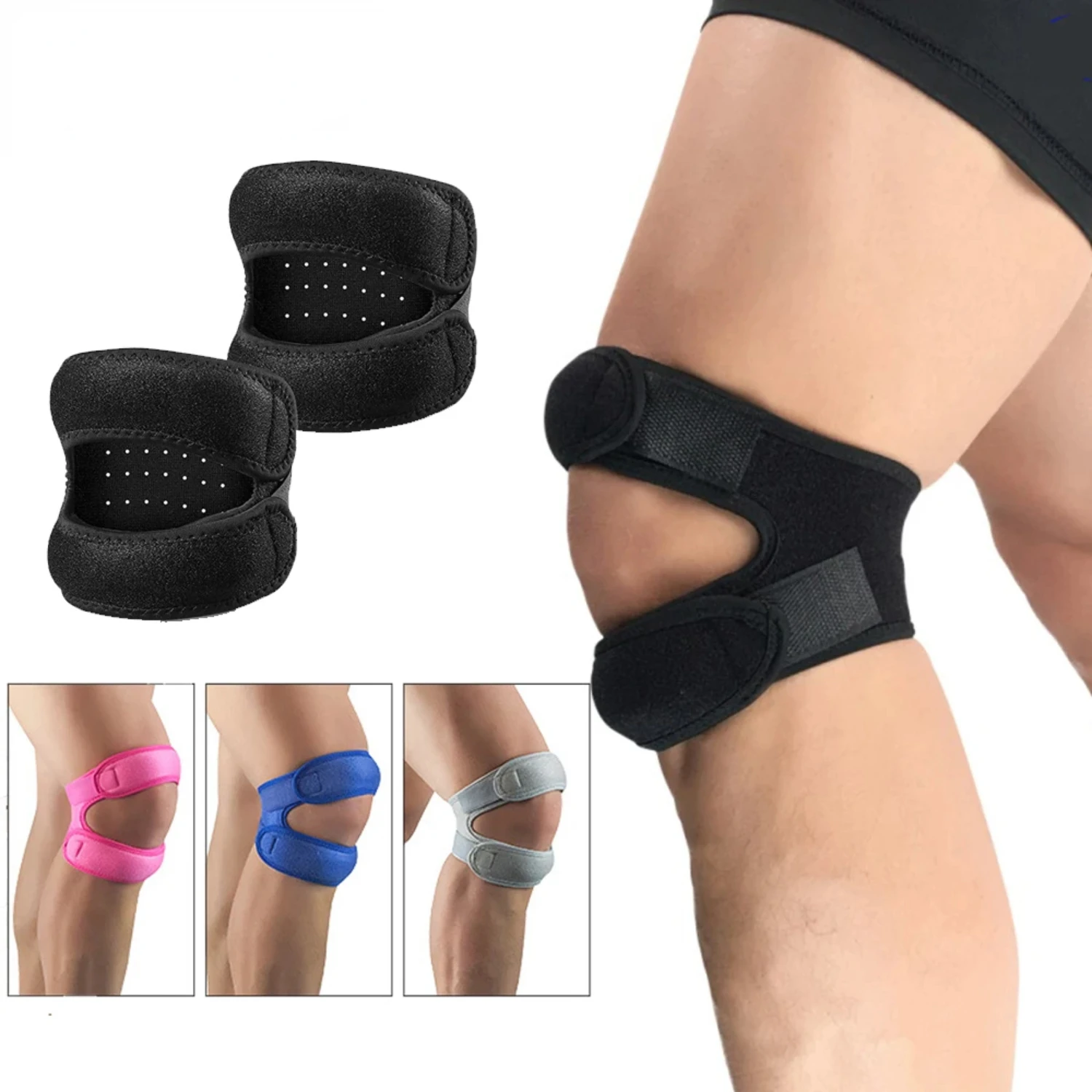 

1PC Sports Knee Support Double Patella Belt Elastic Bandage Sport Knee Pads Protector Band soccer basketball Open Knee Brace