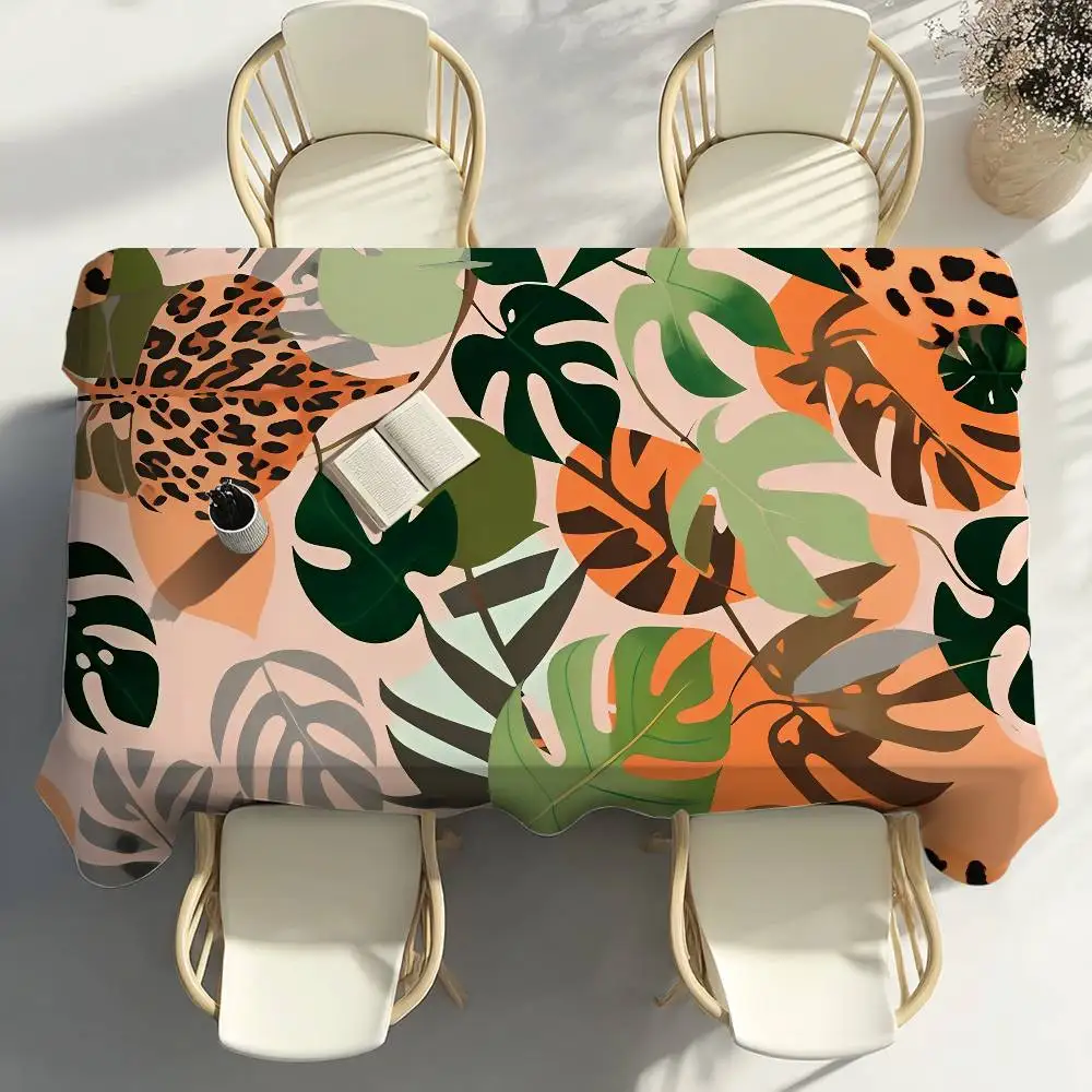 

Красочная скатерть с большими листьями, декор для вечеринки, столовая, домашняя кухня, патио, водонепроницаемая, устойчивая к пятнам скатерть