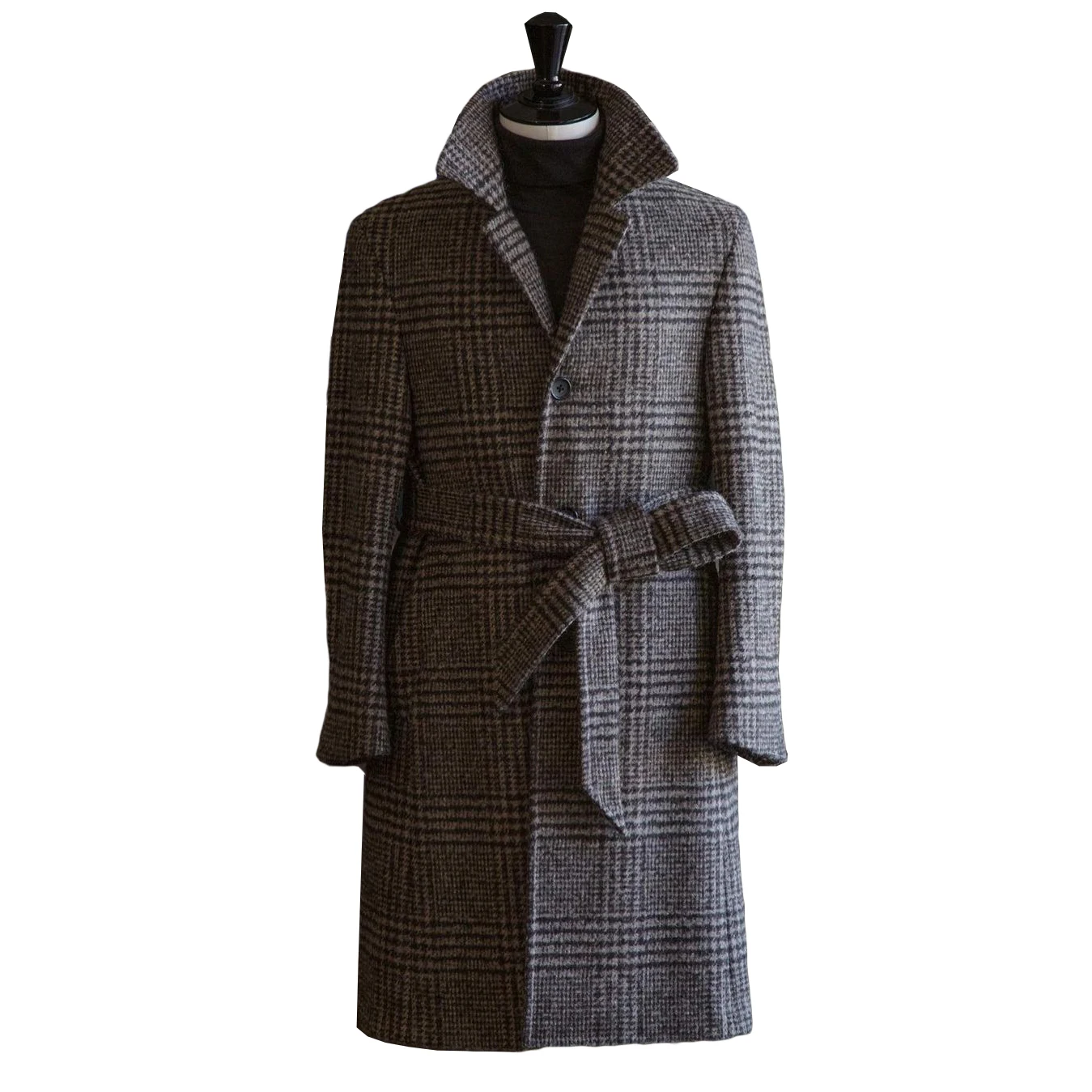 Plaid Houndstooth With Belt Men Coat Tailor-Made One Piece Men Blazer Overcoat Jacket Winter Wedding Groom Causal Prom Tailored