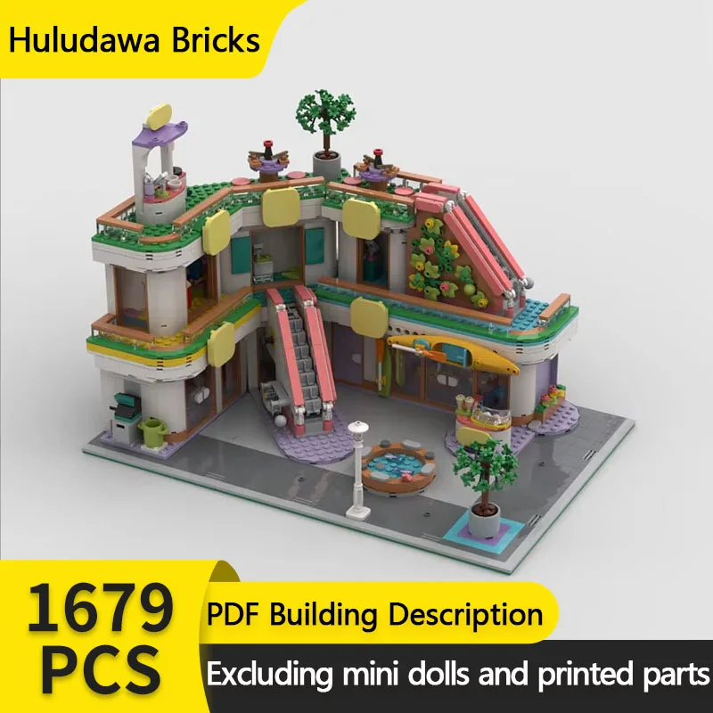 Street View MOC Building Bricks Large Shopping Mall With Elevator Modular Technology Gifts Holiday Assemble Children Toys Suit