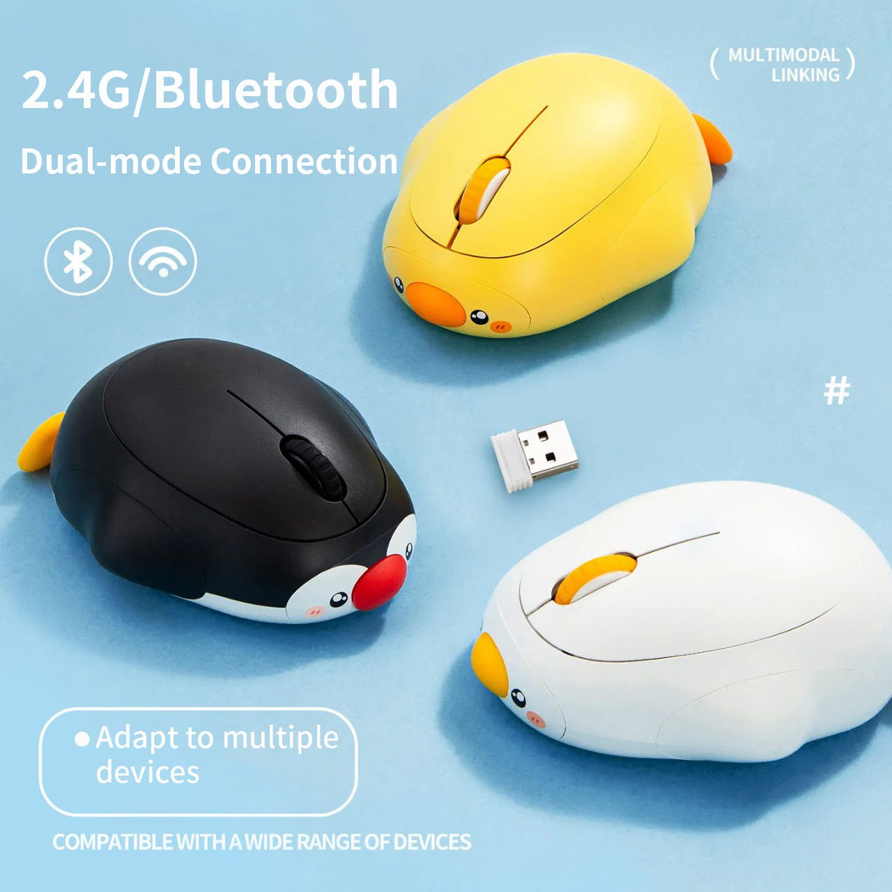 Rechargeable Dual-mode Mouse Cute Duck Penguin Mute Button Ergonomics Design Wide Compatible Cute Mause Office Use Mice Gift