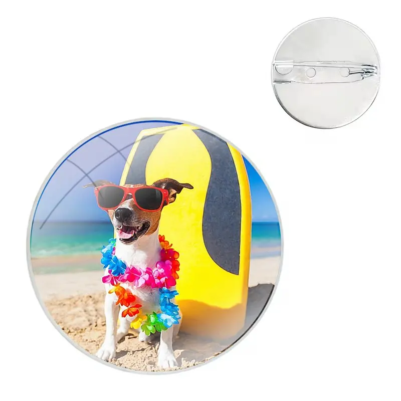 Jack Russell Terrier Dog Glass Dome Brooches Shirt Lapel Bag Cute Badge Pins For Clothes Hat Accessories