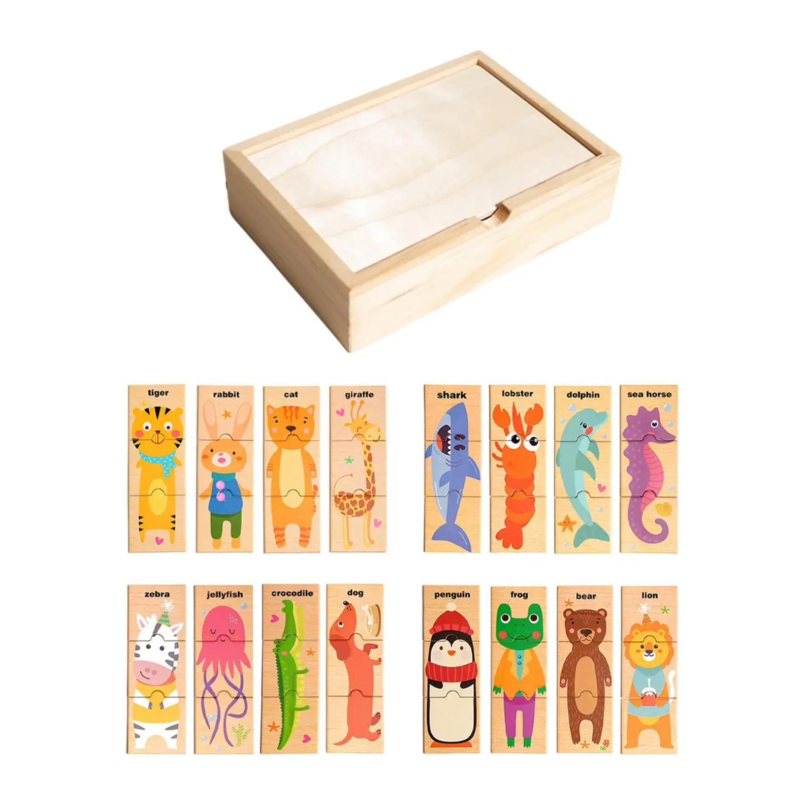 Wooden Matching Puzzles Animal Pattern Portable Hand Eye Coordination Educational Games for Boys Girls Traveling Home Birthday