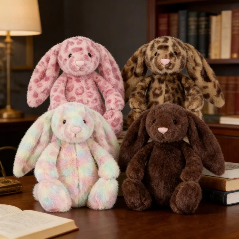 

New JC Bonnie Leopard Print Rabbit Plush Toy, With Tag, Soft Flower Ears, Cartoon Rabbit Doll, Birthday Gift, Decoration