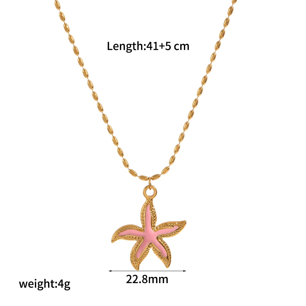 Modische 18k vergoldete Emaille-Anhänger mit Seestern- und Seepferdchen-Motiven, Halskette im Gothic-Stil, Edelstahl, DIY-Schmuckketten – Detail 6