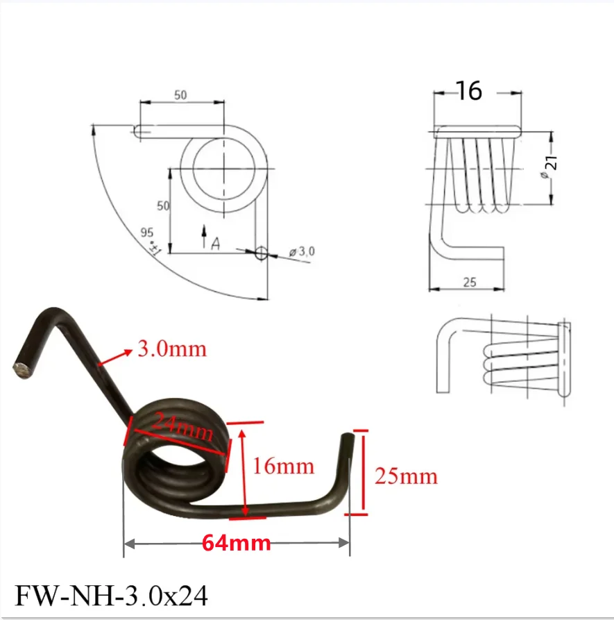 2PCS Finewe Customized Electroplating steel Industrial Spring  Wire 3mm OD 24mm Heavy Duty Torsion Spring