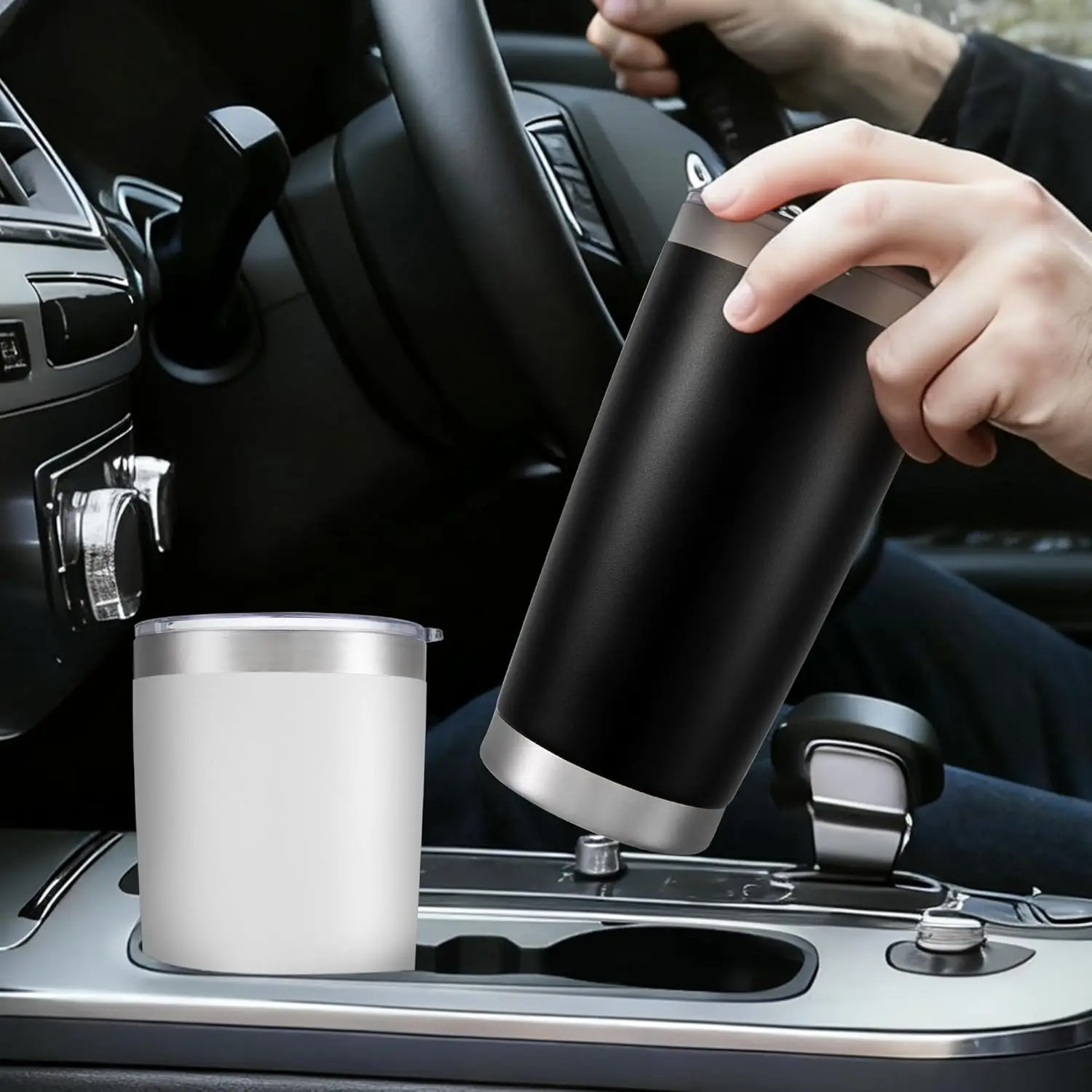 20 oz Stainless Steel Insulated Tumbler with Lid, Double Wall Vacuum Coffee Mug for Hot & Cold Drinks, Black 12 Pack