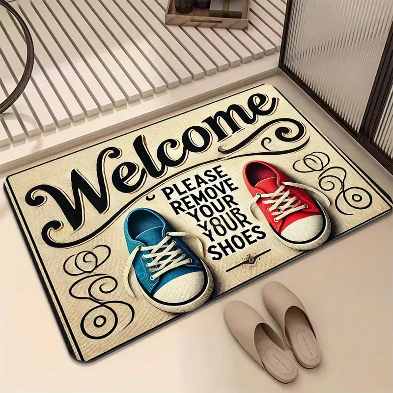 Please Take Off Your Shoes When Entering. Creative Doormat Anti-slip Area Rug for Living Room Bedroom Sofa Doormat Kids Carpet
