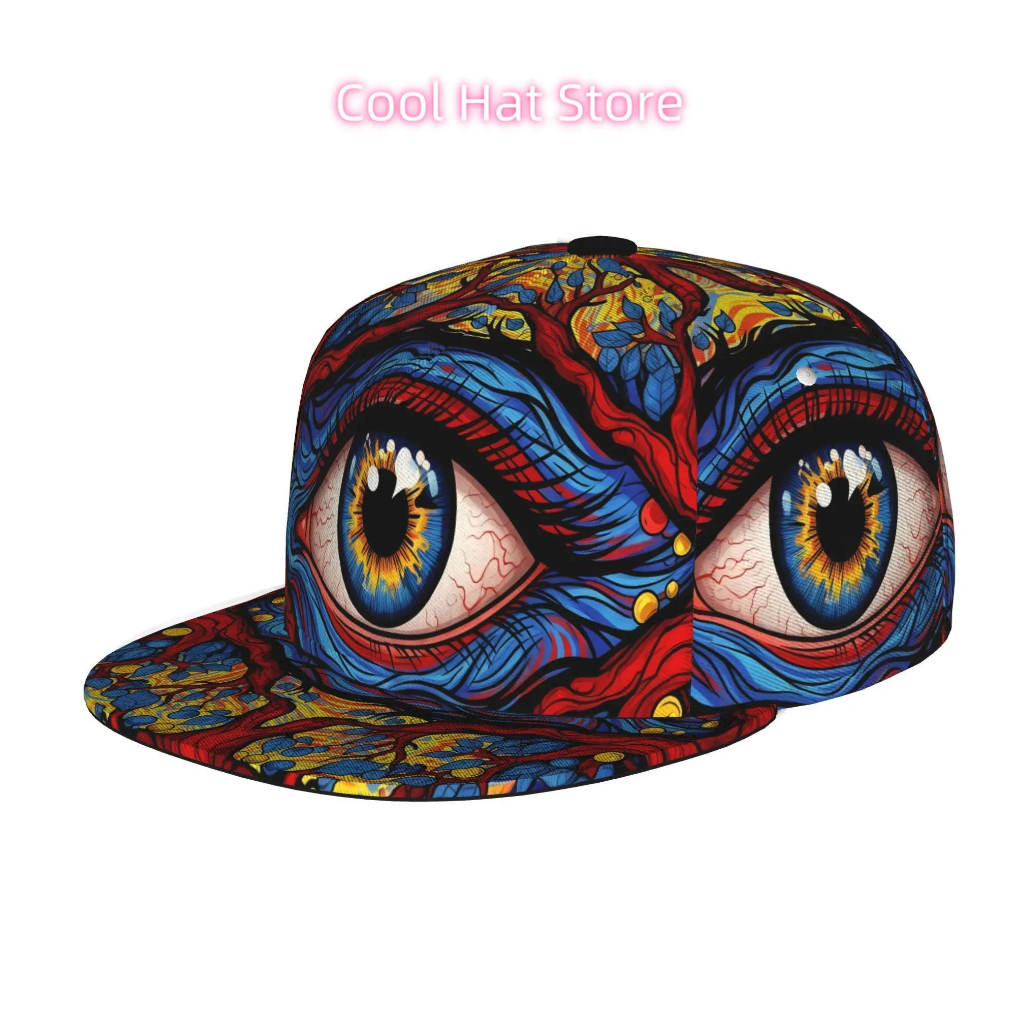 Men' & Women' Adjustable Snapback Trucker Hat with Tree Branches & Eye - Soft Flat Brim Cap, Digital Print Streetwear Suitable f