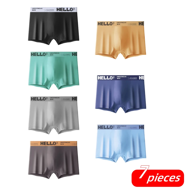 Ice inj-Boxer respirant sans couture pour homme, sous-vêtement confortable, culotte garçon, caleçon, 7 pièces