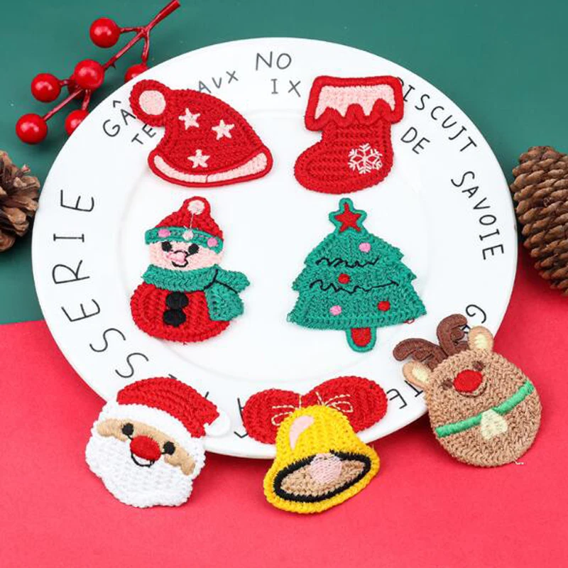 20Pcs/lot Cartoon Knitted Embroidered Christmas Seris Patches DIY Handmade Accessories Christmas Decoration Materials