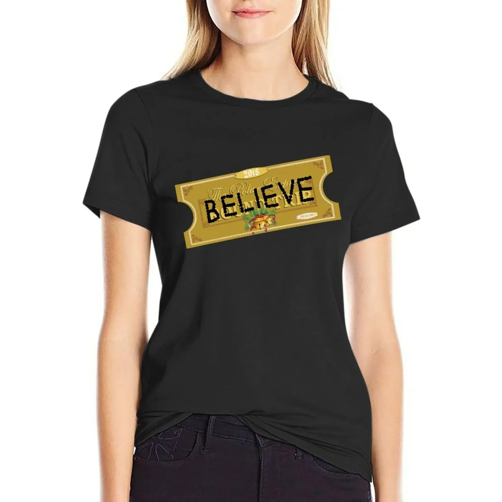 

Believe Polar Express Santa Ticket 2018 Version T-Shirt female cute tops korean fashion Women tops