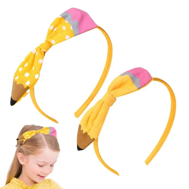 Diadema con estampado de lápiz amarillo para niña, bandanas con lazo, accesorios para el cabello