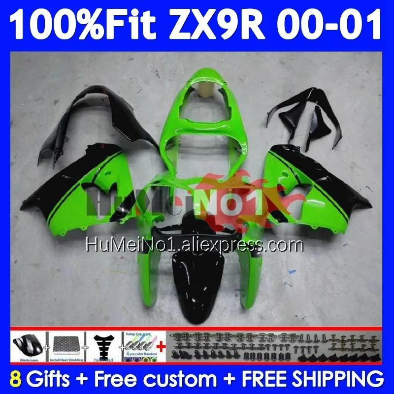 Injection Body For KAWASAKI NINJA ZX900 ZX 9R 900 CC 9 R 214No.54 ZX9 900CC ZX-9R ZX9R 00 01 2000 2001 OEM Green black Fairing