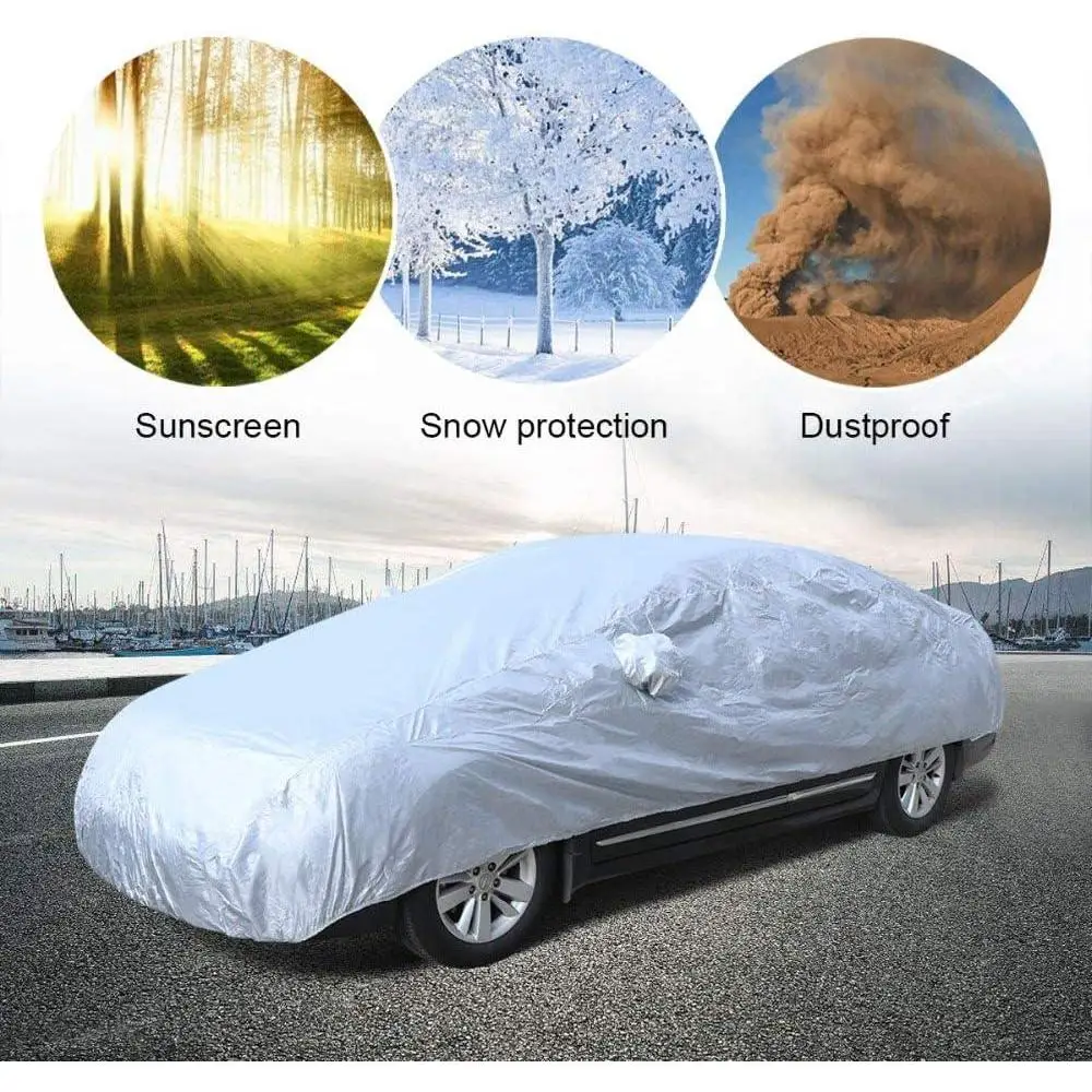 Full Waterproof Car Cover for SUV Breathable Outdoor Protection Rain Snow Dust Proof Grey Sunshade with Soft Cotton Lining