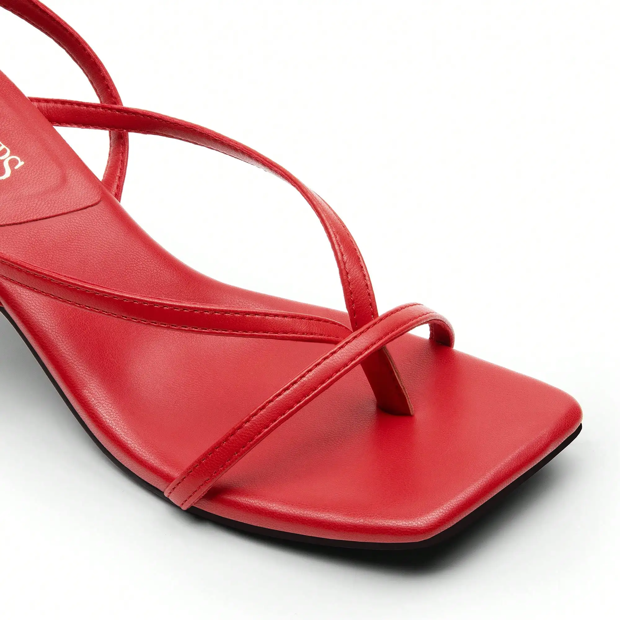 

Women Minimalist Square Toe Thong Sandals With Ankle Strap And Kitten Heel