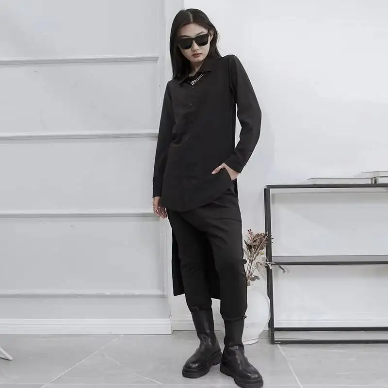 

Ladies Long Sleeve Shirt Spring And Autumn New Personality Before Short After Long Design Slim Long Size Long Sleeve Shirt