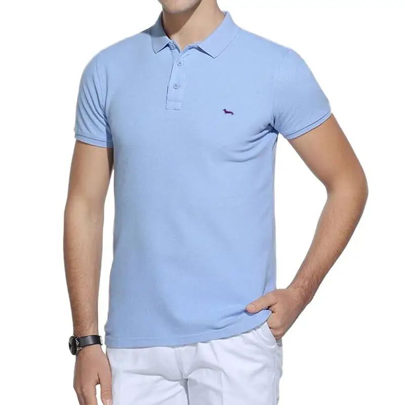 New Summer Casual Polos Shirt Men 100%Cotton Solid Short Sleeve Breathable Slim Fit Embroidery Harmont Blaine Men Clothing