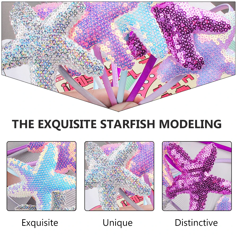 

8pcs Headband Seastar Hair Hoop for Girl Little Girl Headdress Marine Animal Decor Creative Modeling Party Stage Kids