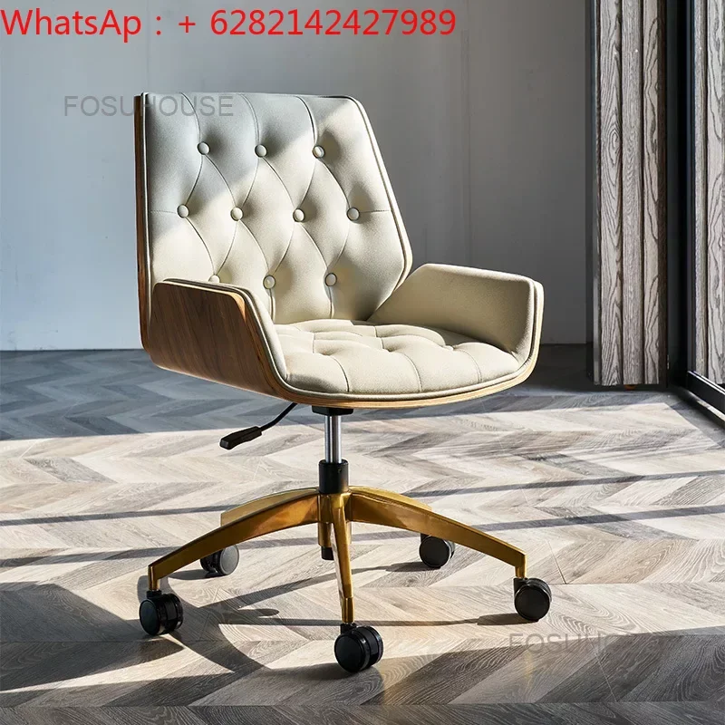 

Light Luxury Back Office Chairs Solid Wood Computer Chair Bedroom Furniture Study Leather Lift Swivel Chair Home Boss Chair