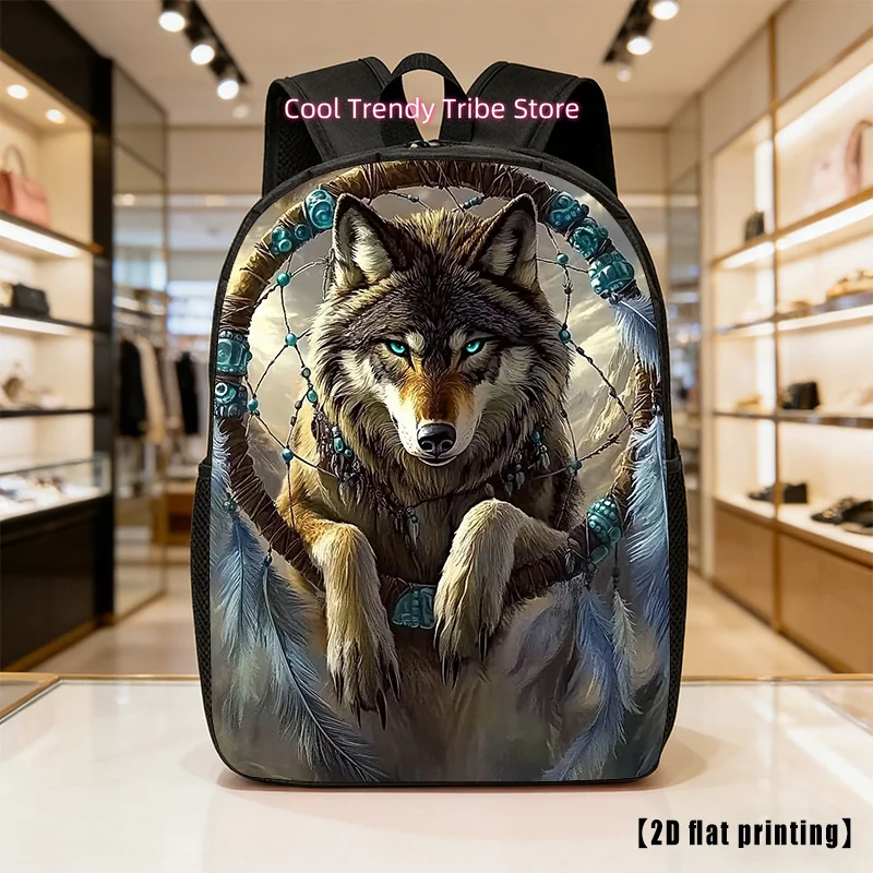 Dream Catcher Wolf Large-Capacity Backpack with Wolf Print - Lightweight Hiking & Laptop Bag Suitable for Commuting, Travel,,, A