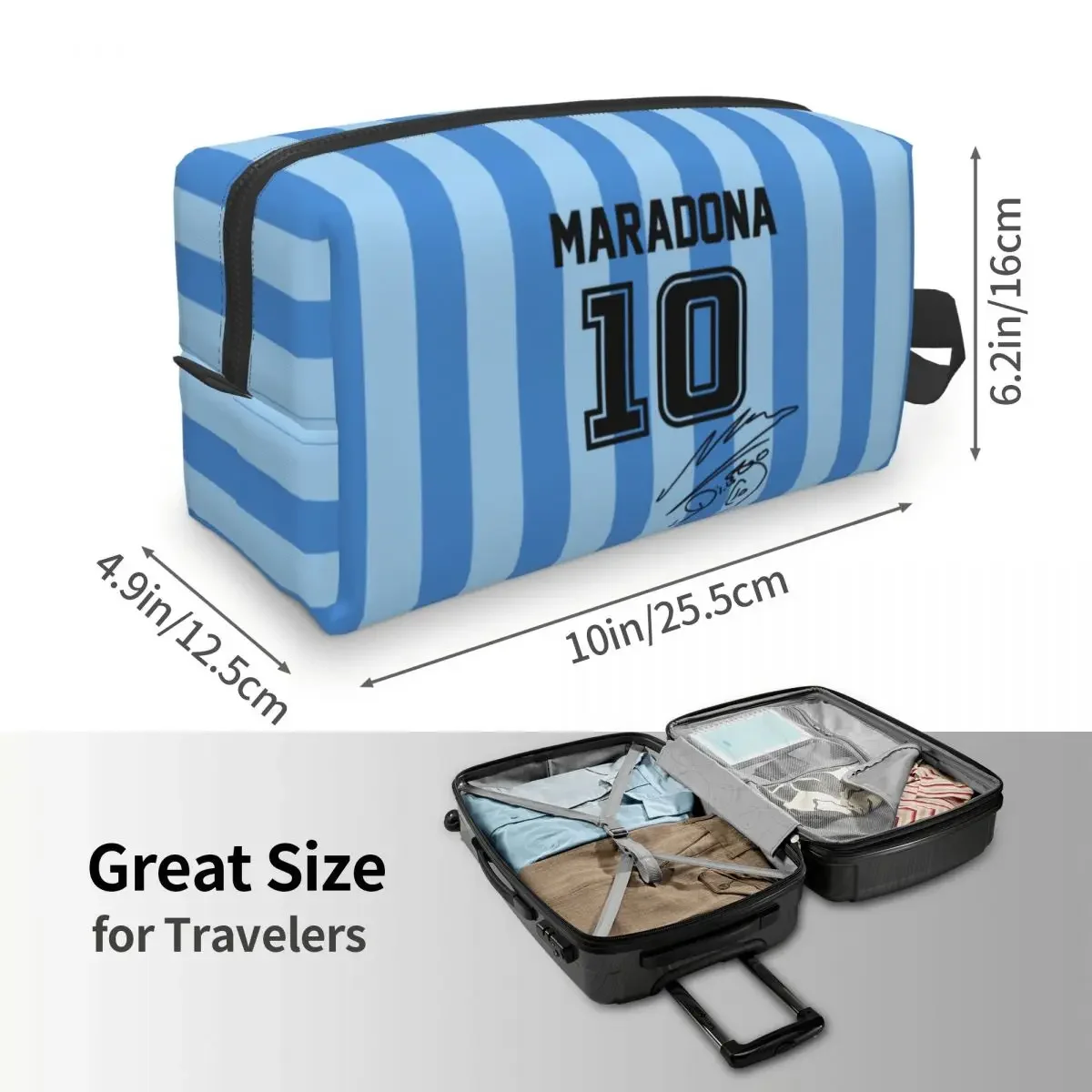 Fashion Argentina Soccer Legend D10s Diego Maradona Travel Toiletry Bag Women Cosmetic Makeup Organizer Beauty Storage Dopp Kit