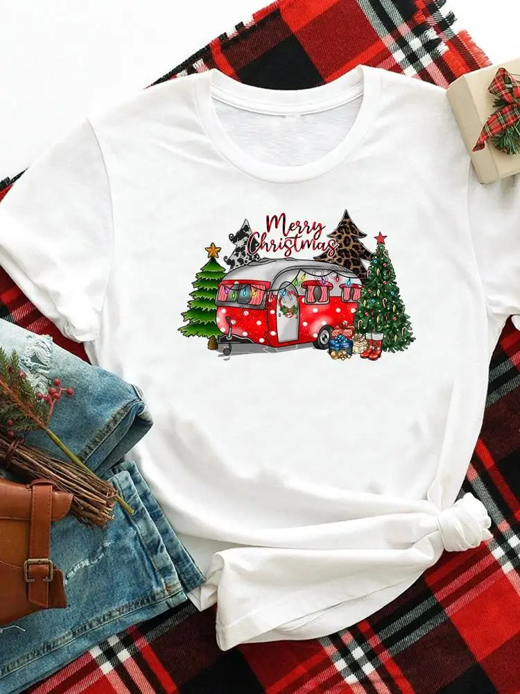 

Tees Holiday T Printed Fashion New Year Clothing Women Merry Christmas Truck Trend Style Clothes Top Shirts Graphic T-shirts