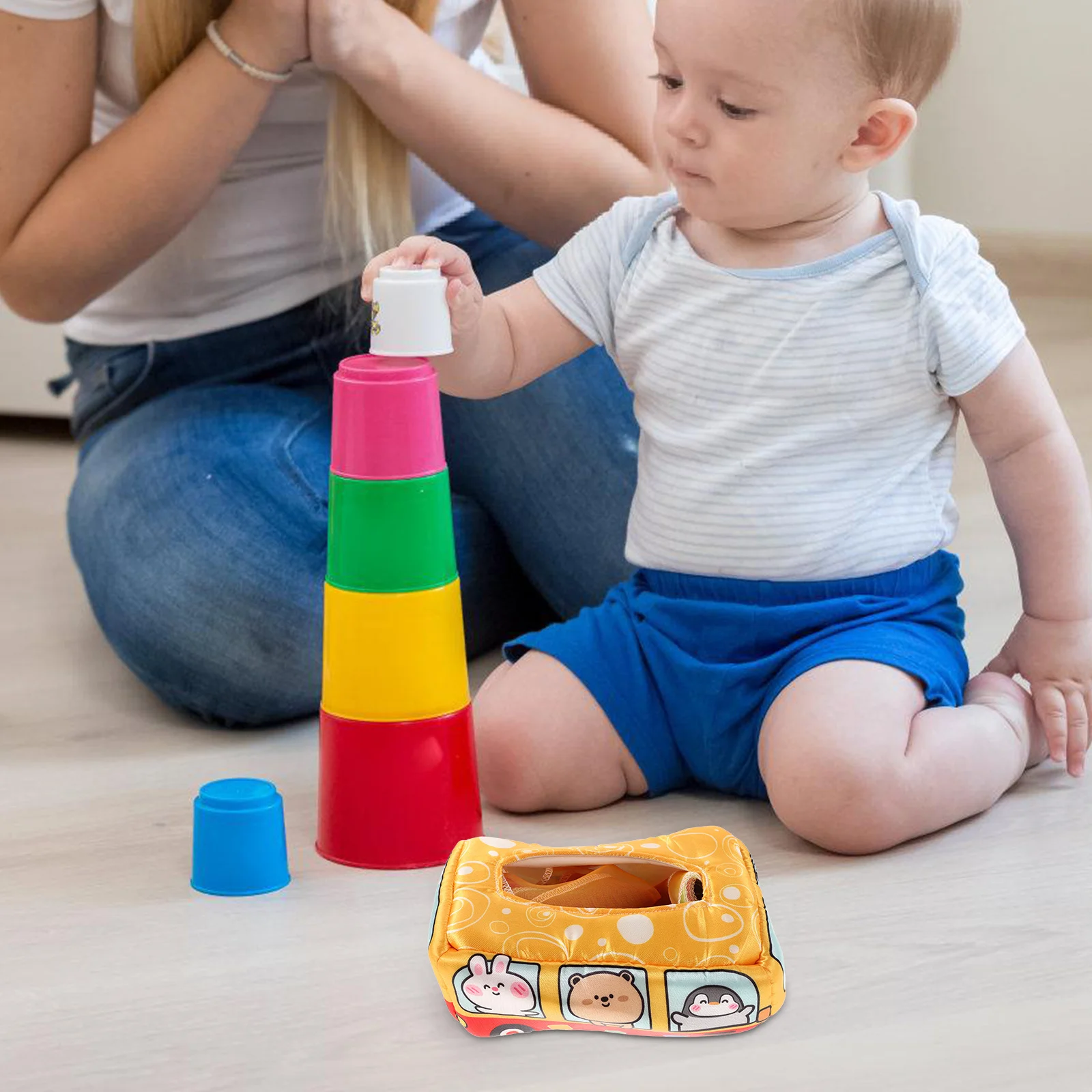 

Baby Tissue Box Montessori Sensory Development Crinkle Fabric Scarf Tummy Time Baby Crinkle Paper Hands-on Pull Sensory Activity