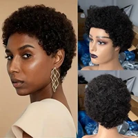Pelucas brasileñas de corte Pixie corto para mujeres negras, cabello humano Afro rizado, peluca rizada africana, peluca completa hecha a máquina