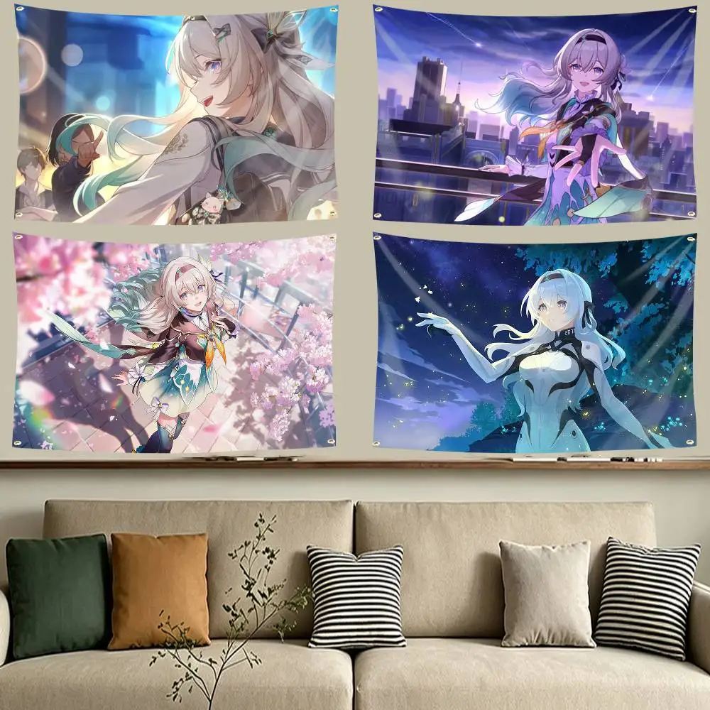 SAM-bot F-Firefly-chan Game HSR Flag Tapestry Banner for Bedroom Living Room Outdoor Camping Custom Supported