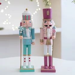 38CM Wooden Nutcracker Ornament Soldier Figure Christmas Tree Pendant Office Table Xmas Decor Statues Gifts For Friends Kid