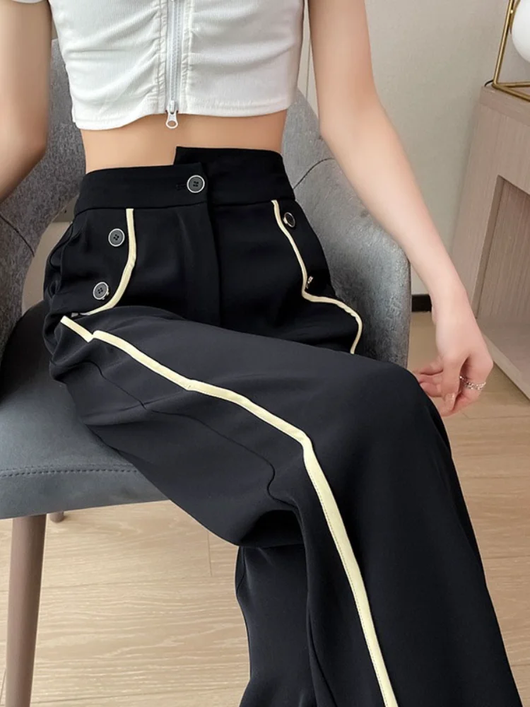 

Elegant Fashion Harajuku Slim Fit Female Clothes Loose All Match Casual Pants Thin Style Pockets Straight Leg Wide Leg Pants