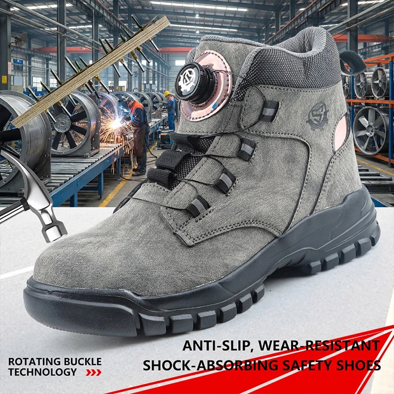High Cut EVA Sole Microfiber Leather Rotating Lacing Steel Cap Puncture Resistant Safety Footwear Unisex for Mining Work Shoes